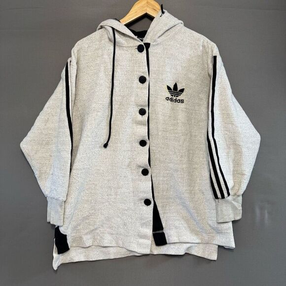 Adidas Vintage Button Up Hoodie Size Small 100% Cotton Classic Clover Logo - Picture 1 of 14